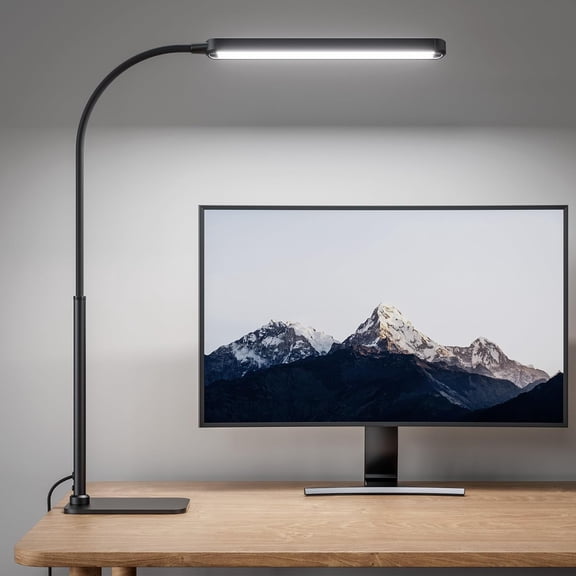 Eye-Caring LED Desk Lamp 360° Flexible Gooseneck Work Lamp with Desk Side Clamp Touch Control 3 Light Colors Smooth Dimming Task Lighting Reading Light for Home Office College Dorm
