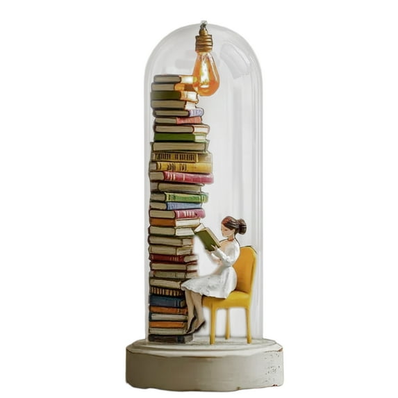 Eye-Caring Reader Night Light, Stacking Book Light With Glass Shade And Bulb, Artistic Creative Atmosphere For Reading Corner And Bookshelf