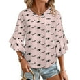 thumbnail image 1 of Eye Cartoon Eyelashes Women's V-Neck Blouse With 3/4 Ruffled Bell Sleeves Casual Top Ladies Blouses, 1 of 7