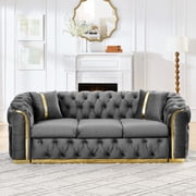 Eye - Catching Accents and Comfortable Support - Gray Velvet Chesterfield Sofa Set in Living Space