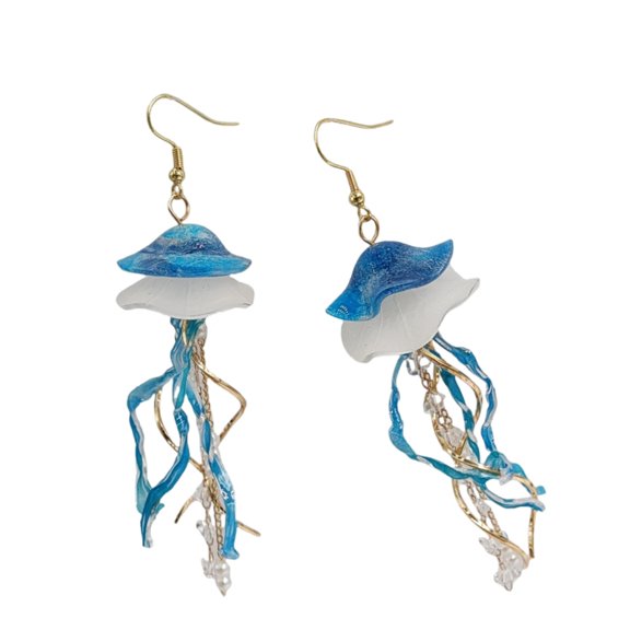 Eye Catching Blue Jellyfish Earrings Craft for Comfort Acrylic Materials