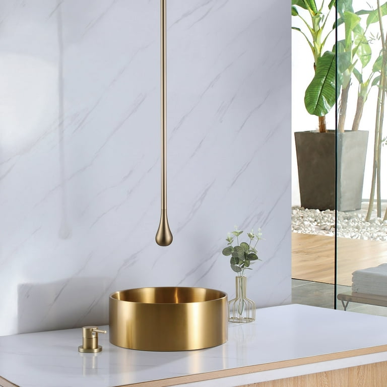 Eye-Catching Ceiling Mounted Long-Line Single Handle Bathroom Faucet for  Sink 1 Hole in Black / Gold Brrushed Gold Brass Finish, Brushed, Gold Finish