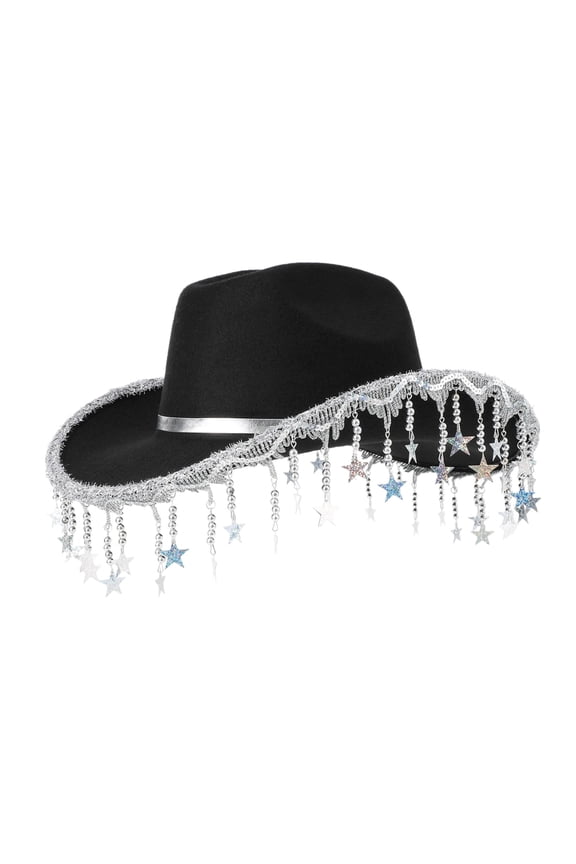 Eye Catching Cowboy Hats with Sequins Star Fringe Carnivals Role Party Cowgirl Hat Sunproof Wide Brims Fedoras Hat