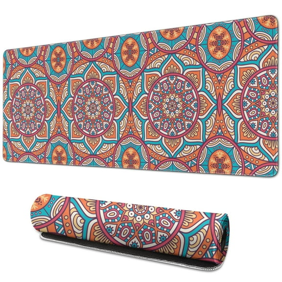 Eye-Catching and Functional: Floral Mandala Mouse Mat - Custom Size, Non-Slip, Stitched Edge, Waterproof, Perfect for Gaming and Office (31.5 X 11.8 Inch)