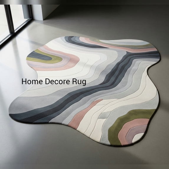 Eye-Catching Irregular Rug – Multi-Color Abstract Hand Tufted Full Size Area Carpet