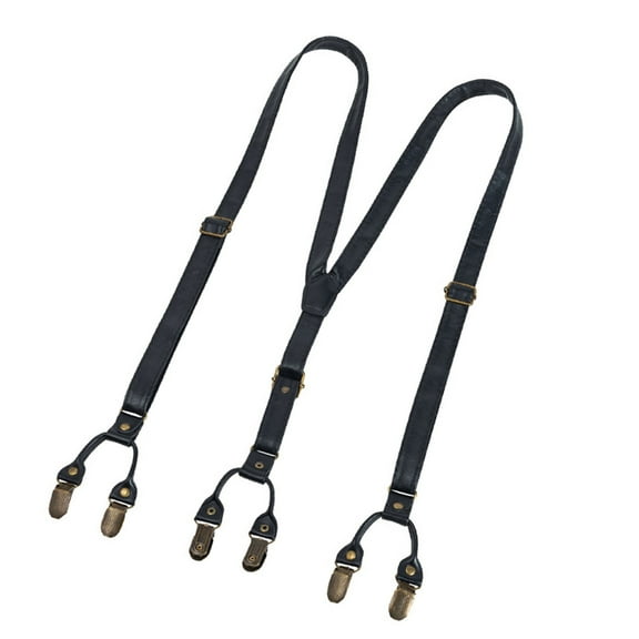 Eye Catching Men Suspenders 6 Clip Nonslip Belt Soft PU Leather Adjustable Strap Ergonomic For Pants