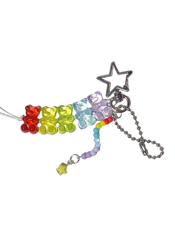Eye Catching Rainbow Colored Beaded Keyring with Sturdy Alloy Resin Materials for Daily Use Casual Wear