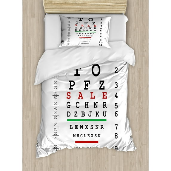 Eye Chart Duvet Cover Set, Optical Eye Test Doctor Control Examination of the Eyesight, Decorative 2 Piece Bedding Set with 1 Pillow Shams, Twin Size, Charcoal Grey Green, by Ambesonne