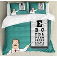 thumbnail image 1 of Eye Chart Duvet Cover Set, Presentation of an Optician Doctor Pointing to a Snellen Post, Decorative 3 Piece Bedding Set with 2 Pillow Shams, Queen Size, Dark Seafoam Multicolor, by Ambesonne, 1 of 3