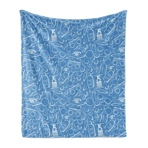 Eye Chart Soft Flannel Fleece Throw Blanket, Hand Drawn Shapes and Group of Optometry for Correct Vision Print, Cozy Plush for Indoor and Outdoor Use, 50" x 60", Azure Blue White, by Ambesonne