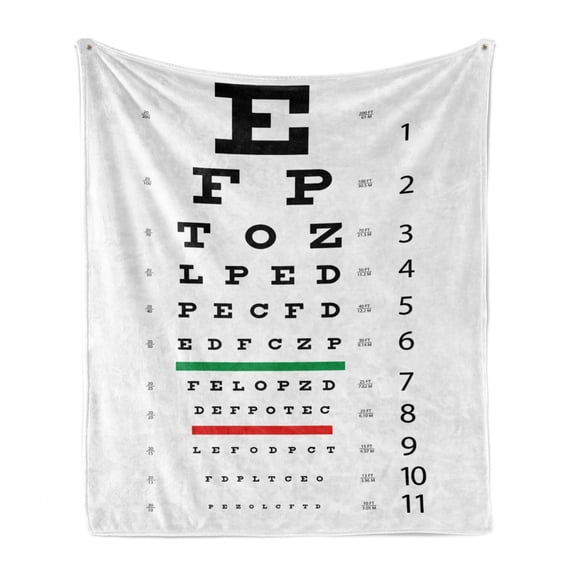 Eye Chart Soft Flannel Fleece Throw Blanket, Illustration of Snellen with Letters and Numerals, Cozy Plush for Indoor and Outdoor Use, 50" x 60", Multicolor, by Ambesonne