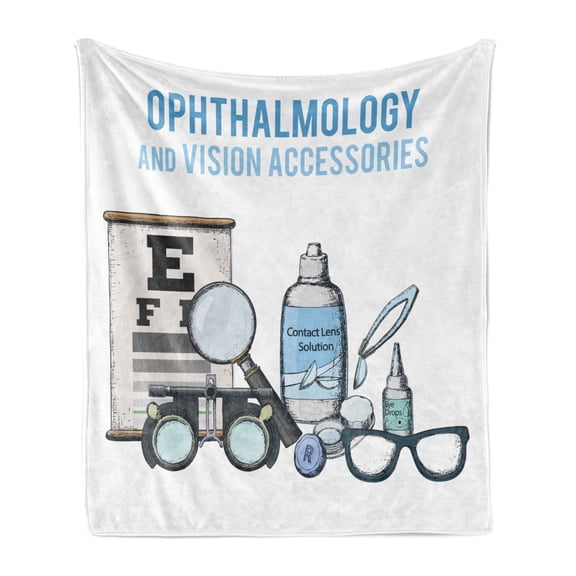 Eye Chart Soft Flannel Fleece Throw Blanket, Ophthalmology and Vision Accessories Typography and Items, Cozy Plush for Indoor and Outdoor Use, 50" x 70", Sea Blue and Multicolor, by Ambesonne