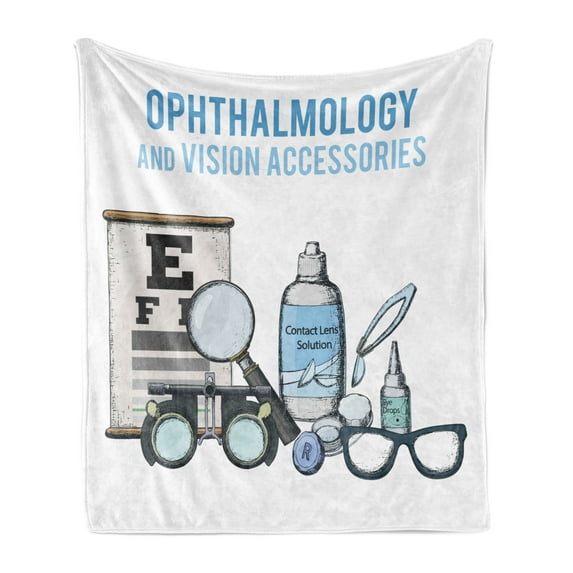 Eye Chart Soft Flannel Fleece Throw Blanket, Ophthalmology and Vision Accessories Typography and Items, Cozy Plush for Indoor and Outdoor Use, 60" x 80", Sea Blue and Multicolor, by Ambesonne