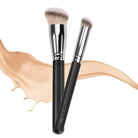 Under Eye Concealer Brush & Foundation Brush for Liquid Makeup, 2PCS Dense Synthetic Angled Flat Top Kabuki Blending Makeup Brush, for Buffing and Setting Liquid, Cream and Powder
