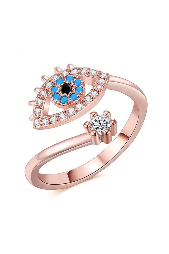 Eye Design Ring with Blue Eyes Copper Plated Unique Statement Jewelry Sturdy Elegant Accessory for Her Fashion