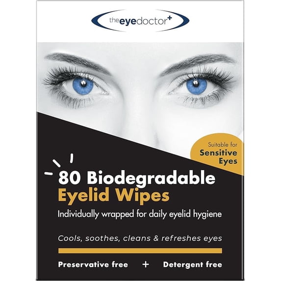 The Eye Doctor Eyelid Wipes – 80 x Single use Lid & Lash Wipes – Suitable for Sensitive Eyes, Dry Eyes, Blepharitis & MGD - Rinse-Free Eye Wipes - Removes Makeup, Oil, Debris