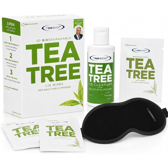 The Eye Doctor Premium Treatment Pack - Reusable Microwaveable Hot Cold Eye Compress, 20x Single Use Tea Tree Eyelid Wipes & Tea Tree Eye Lid Cleanser for Dry Eye