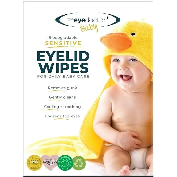 The Eye Doctor Sensitive Baby Eye Wipes x40 - Sterile Baby Eyelid Wipes for Daily Care - Preservative, Detergent & Fragrance Free - 40x Individually Sealed Sachet