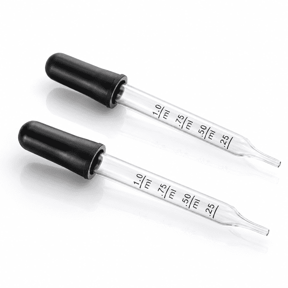 Eye Dropper,2Pcs 1ml Glass Straight Tip Graduated Ear Dropper with Rubber Bulbs,Clear