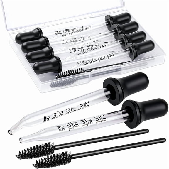 Eye Dropper 8pcs Glass Pipettes Dropper and 2pcs Cleaning Tool, Droppers for Oils Bent and Straight Tips, 1ml Dropper
