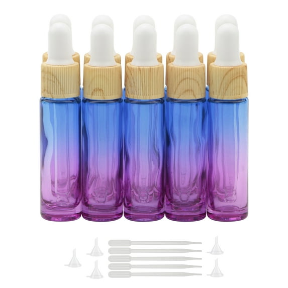 Eye Dropper Bottle Set, 10ml (1/3oz) Blue Purple Gradient Thickened Glass Dropper Bottles with Funnels & Droppers, Dropper Vials for Essential Oil Perfumes 10Pcs