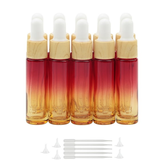 Eye Dropper Bottle Set, 10ml (1/3oz) Red Yellow Gradient Thickened Glass Dropper Bottles with Funnels & Droppers, Dropper Vials for Essential Oil Perfumes 10Pcs