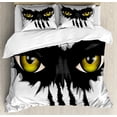 thumbnail image 1 of Eye Duvet Cover Set, Evil Eyes of Wild Black Cat Staring Face Werewolf Animal Monster Scratch Danger, Decorative 3 Piece Bedding Set with 2 Pillow Shams, King Size, Yellow Black Grey, by Ambesonne, 1 of 3