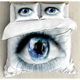 thumbnail image 1 of Eye Duvet Cover Set, Planet Earth Reflected in Vivid Eye Universe Global Unity Imagination Future, Decorative 3 Piece Bedding Set with 2 Pillow Shams, Calking Size, Black White Blue, by Ambesonne, 1 of 3