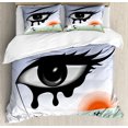 thumbnail image 1 of Eye Duvet Cover Set Queen Size, Surreal Avant Garde Art Composition Girl Runs with Eye Stick Tears Sunset Dog Image, Decorative 3 Piece Bedding Set with 2 Pillow Shams, Multicolor, by Ambesonne, 1 of 3