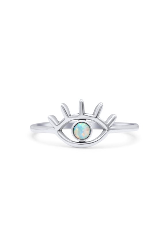 Eye Evil Ring Round Ring Lab Created Opal Oxidized Band 925 Sterling Silver Size 5