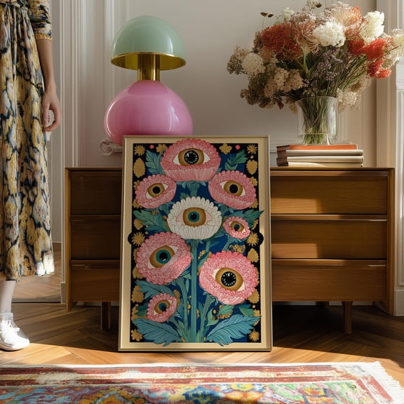 Eye Flower Boho Evil Eye Mystical Floral Folk Art Decor, Stretched Canvas 8x10in