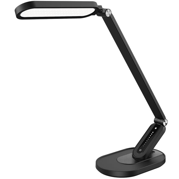 Eye Friendly LED Desk Lamp, Natural Light Table Lamp with 5 Lighting Modes, Adjustable Brightness for Office Study Drawing, Flexible Arm USB Port Touch Panel, Black