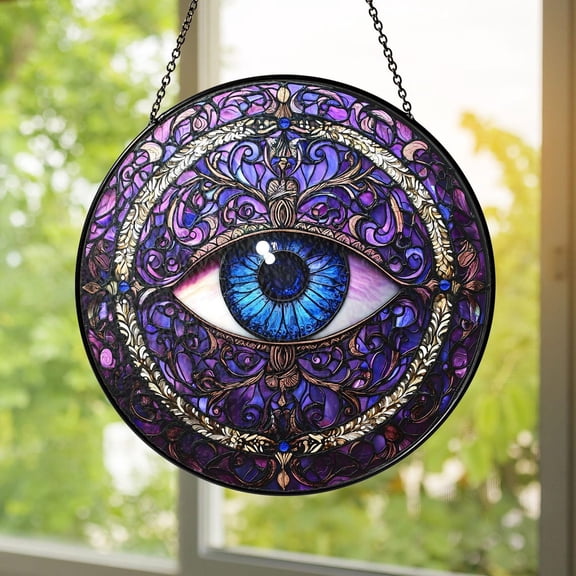 Eye Glass Suncatcher, Evil Eye Protection Window Hanging, Mystical Boho Home Décor, Handmade Spiritual, 7.9 in