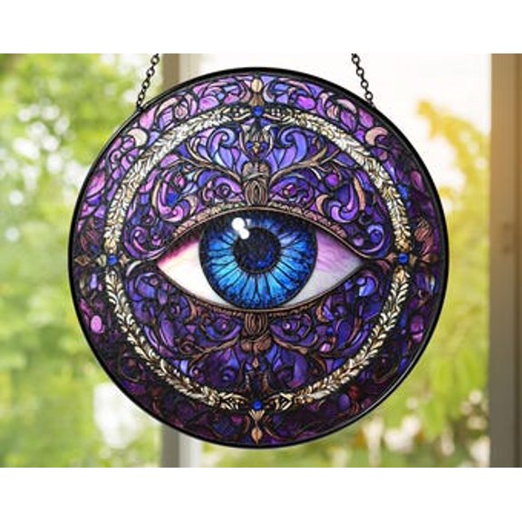 Eye Glass Suncatcher | Evil Eye Protection Window Hanging | Mystical Boho Home Décor | Handmade Spiritual Gift, 3.5 in