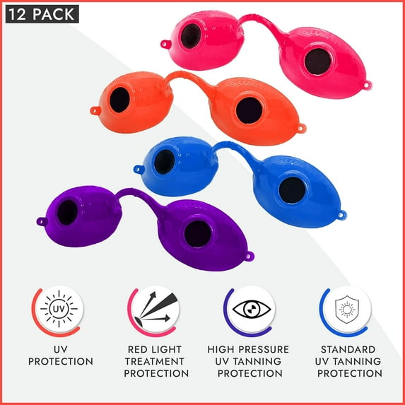 Eye Goggles for Tanning Beds, Red Light Glasses with Strap - 12 Pack