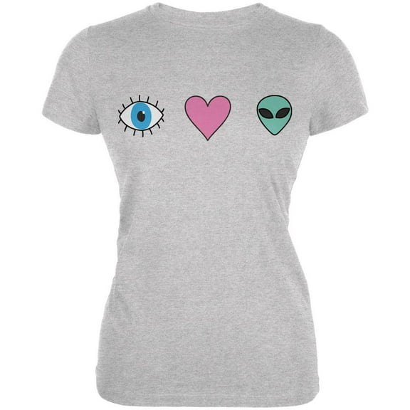 Eye Heart Aliens Juniors Soft T Shirt Heather SM