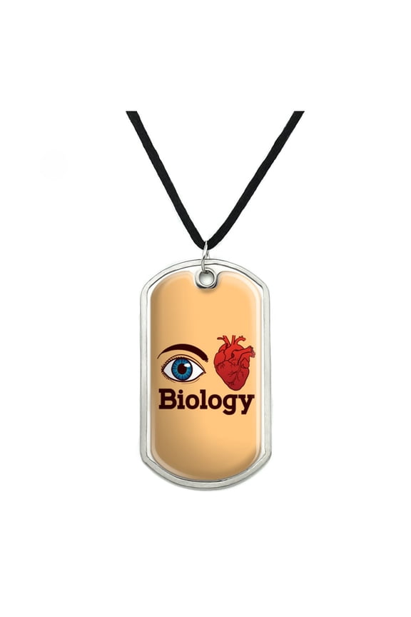 Eye Heart Biology Military Dog Tag Pendant Necklace with Cord