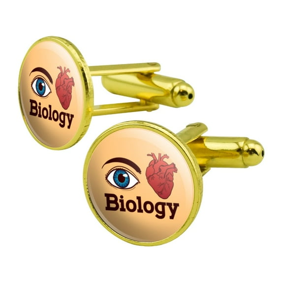 Eye Heart Biology Round Cufflink Set Gold Color