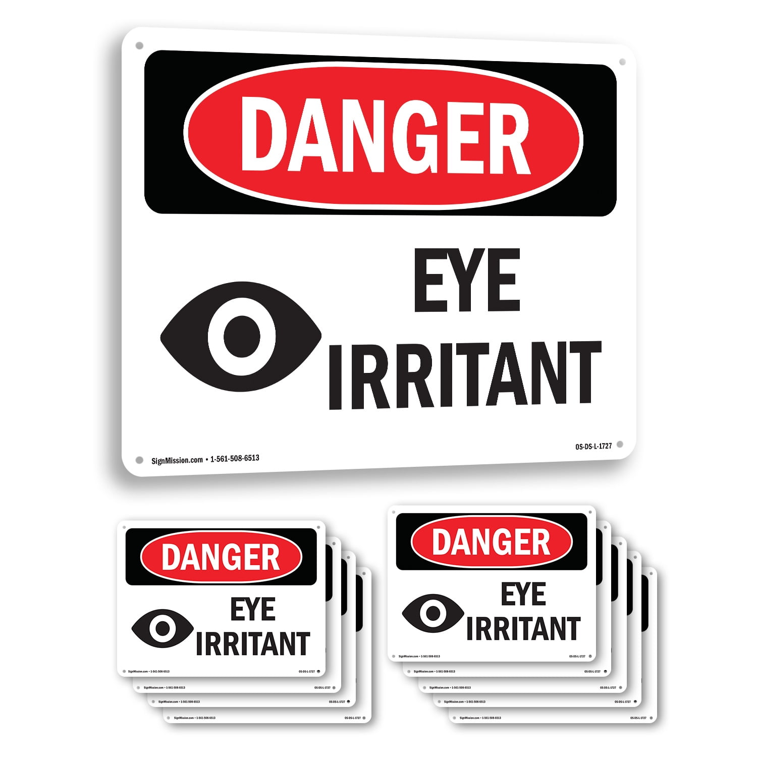 Eye Risk Sign Eye Irritant OSHA Danger Rigid Plastic Sign 24 Inch x 18 Inch - 10 Pack ...