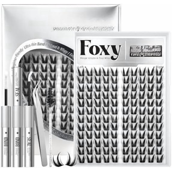 Eye Lash Clusters Kit Fairy Eyelash Clusters Spiky Lash Extension Kit Left & Right Wispy Cluster Eyelash Extensions DIY Fox Eye Individual Lashes with Clear Bond and Seal Tweezers