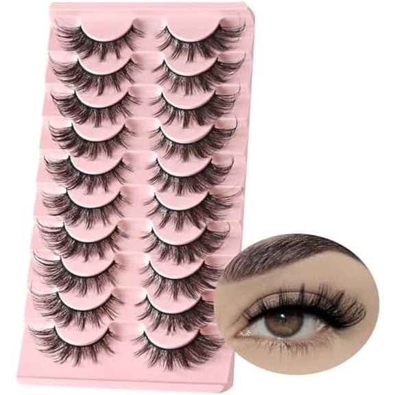 Eye Lashes  Fox Eyelashes 10 Pairs D Curl Wispy False Lash Strips Volume Cateye  Eyelash Russian Strip Lashes  Look Full Pestanas Sets for MUA and Beginners Makeup