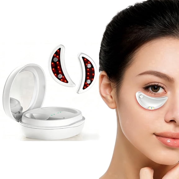 Under Eye Patches, Cordless Under Eye Eyepods with Led Light, Electric Eye Massage Device with 12pcs Light Beads, 10min Auto Off, 3 Levels Massage, 400mAh Battery for Eye Bags, Dark Circles