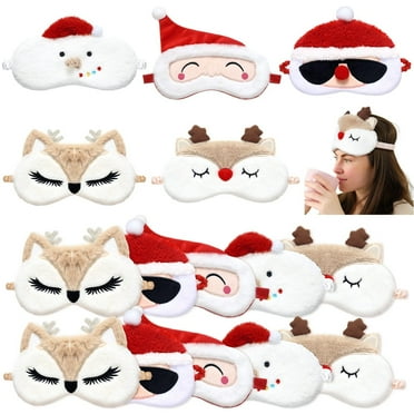 Eye Mask 5Pc Clearance！ 5 Pack Sleepover Cute Animal Sleep Reindeer Blindfold Soft Plush Funny Santa Snowman For Adult Woman Home Travel