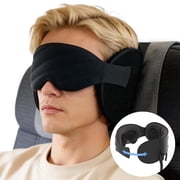 360° Head Support Travel Pillow with Sleep Mask, 2-in-1 Adjustable Headrest Neck Pillow with Eye Mask for Airplane, Car, Office, Light Blocking Sleep Mask for Men Women, Black