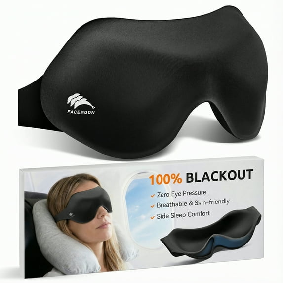 Eye Masks for Sleep Light Blocking: Lightweight 3D Contoured Eye Mask for Lash Extensions - Adjustable Strap Washable Zero Pressure - Perfect for Men Women Airplane Travel Yoga Meditation (Black)