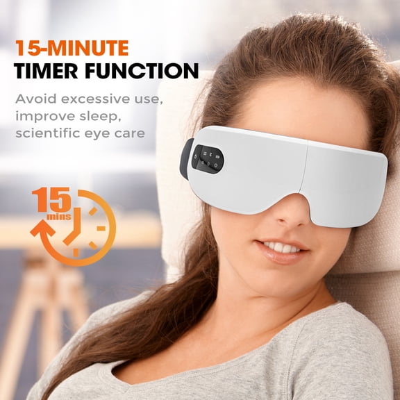 Eye Massager for Under Eyes, Foldable Heat & Vibration Eye Massager with Bluetooth Music, 4-Level Temperature Control, Rechargeable Eye Care Device for Eye Relaxation, White