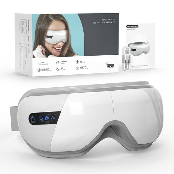 Eye Massager For Migraines, Electric Massagers with soft Music, efficient Relief of Fatigue, Long Hours of computer Workers-White