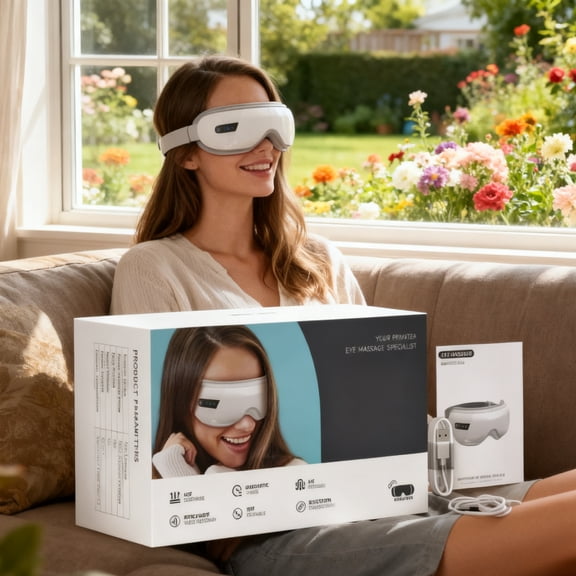 Eye Massager For Migraines, Electric Massagers with soft Music, efficient Relief of Fatigue, Long Hours of computer Workers-White