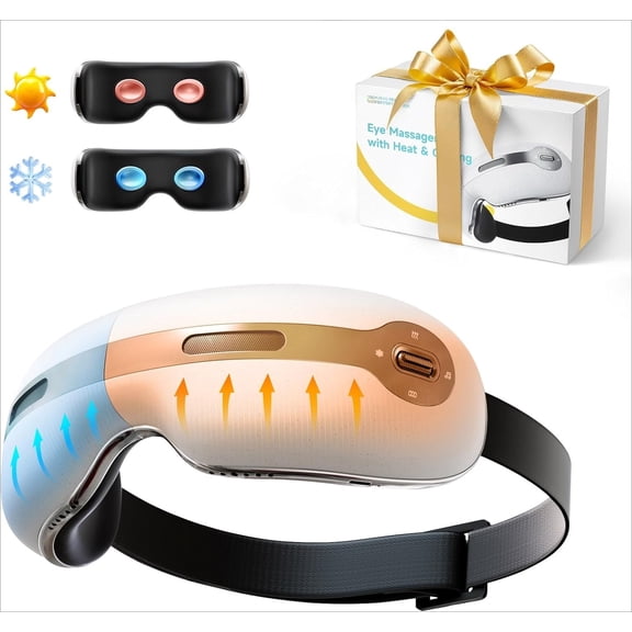 Eye Massager with Heat and Cooling for Migraines, Eye Massager for Relief, Dry Eyes, Sleep, Rechargeable Bluetooth Music, Gifts for Women and Men