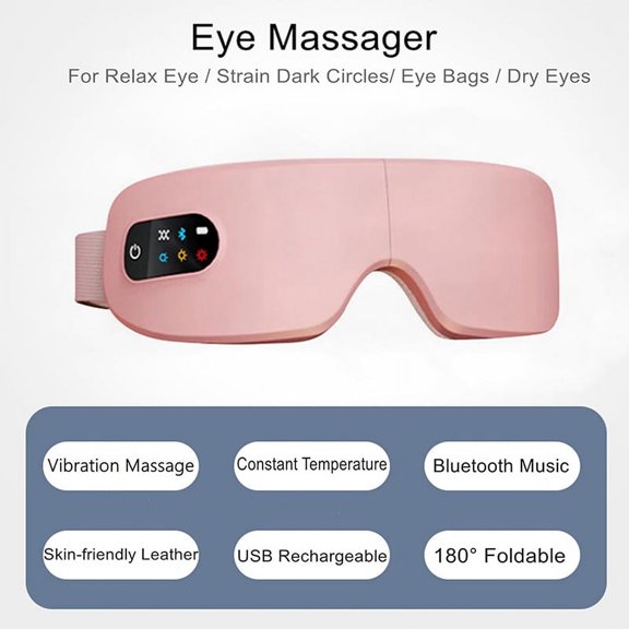 Eye Massager with Heat, Migraines Relief, Vibration and Bluetooth Music, Smart Massage Eye Mask for Eye Strain